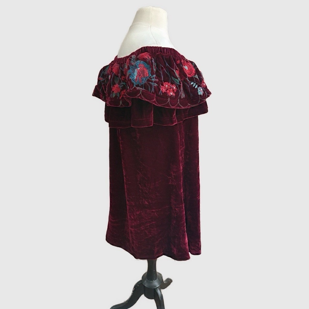Umgee Off The Shoulder Mini Dress Sz M Velvet Floral Embroidered Milkmaid Boho - Picture 3 of 6
